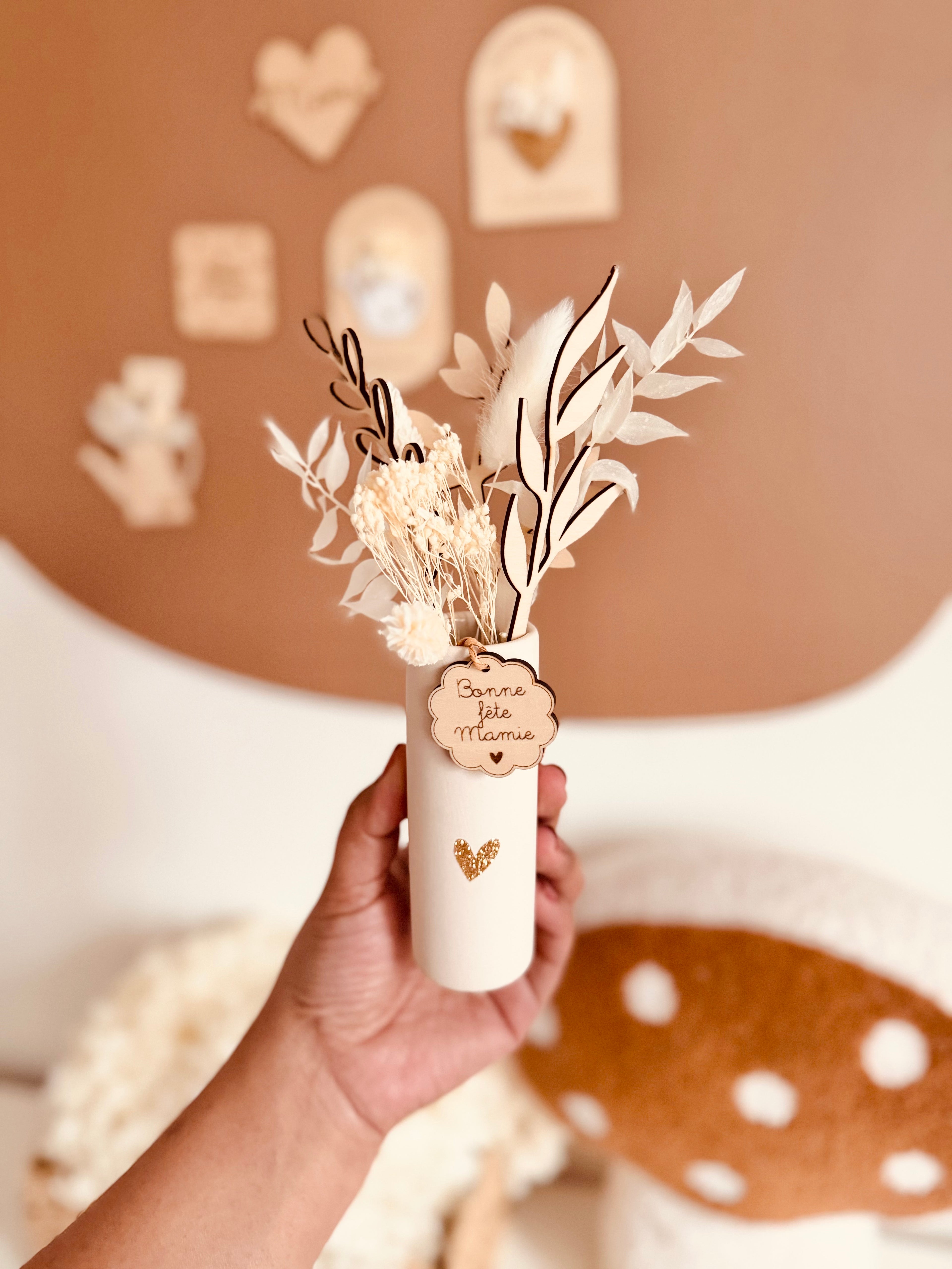 Bouquet bois et fleurs sechees, vase en terre cuite