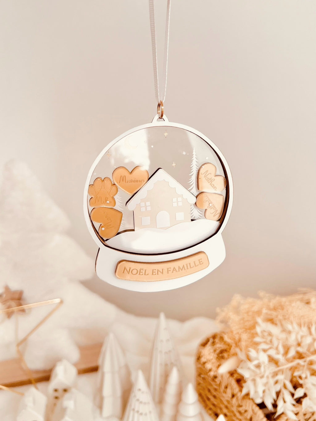 Ornement de Noël - boule plate famille