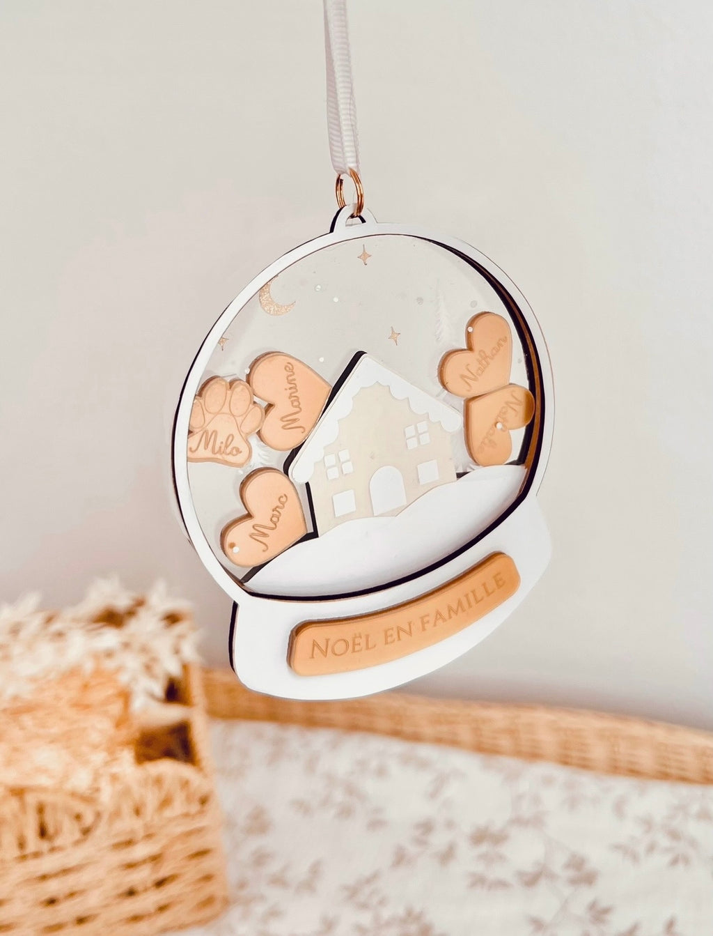 Ornement de Noël - boule plate famille