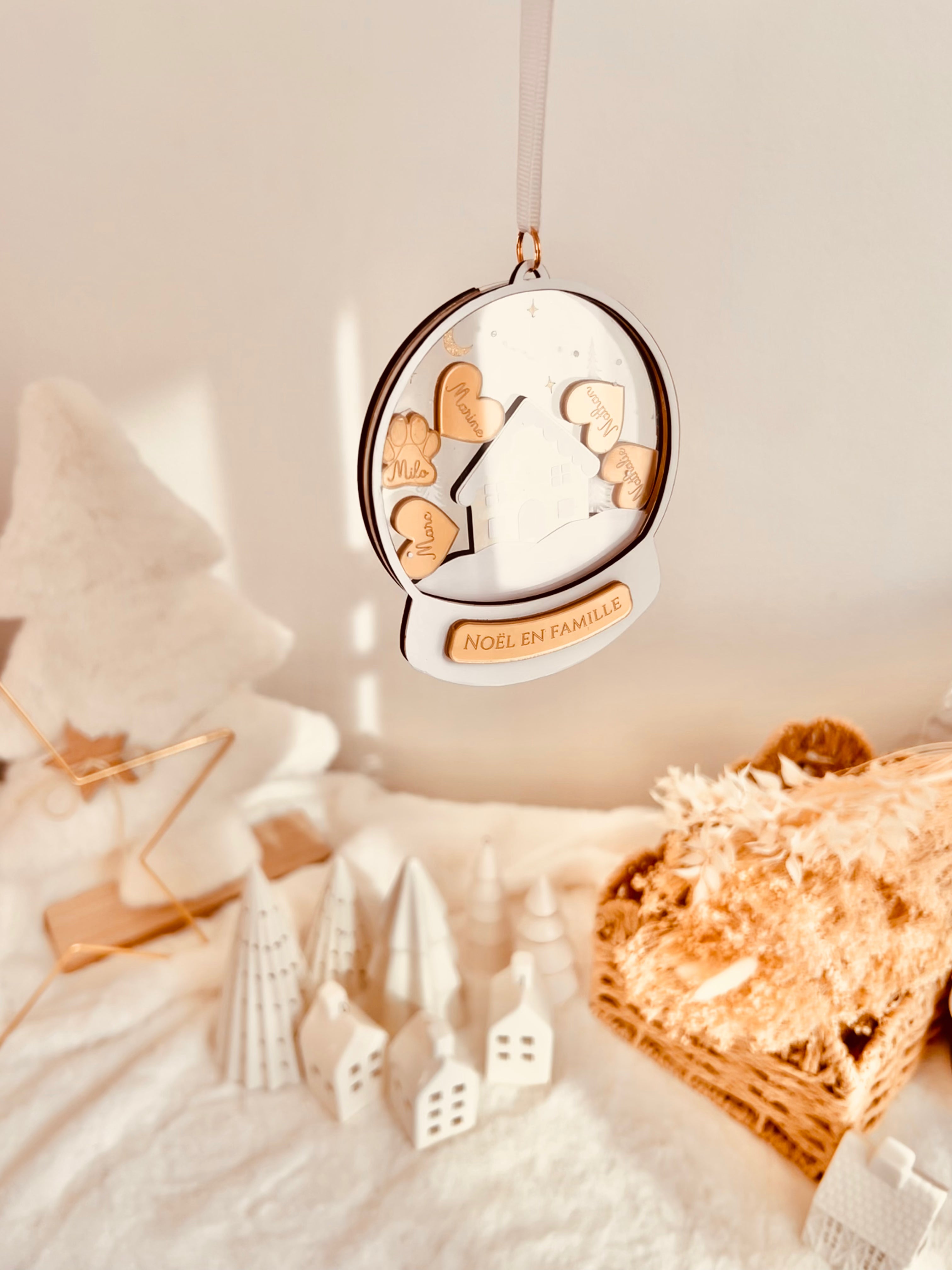 Ornement de Noël - boule plate famille