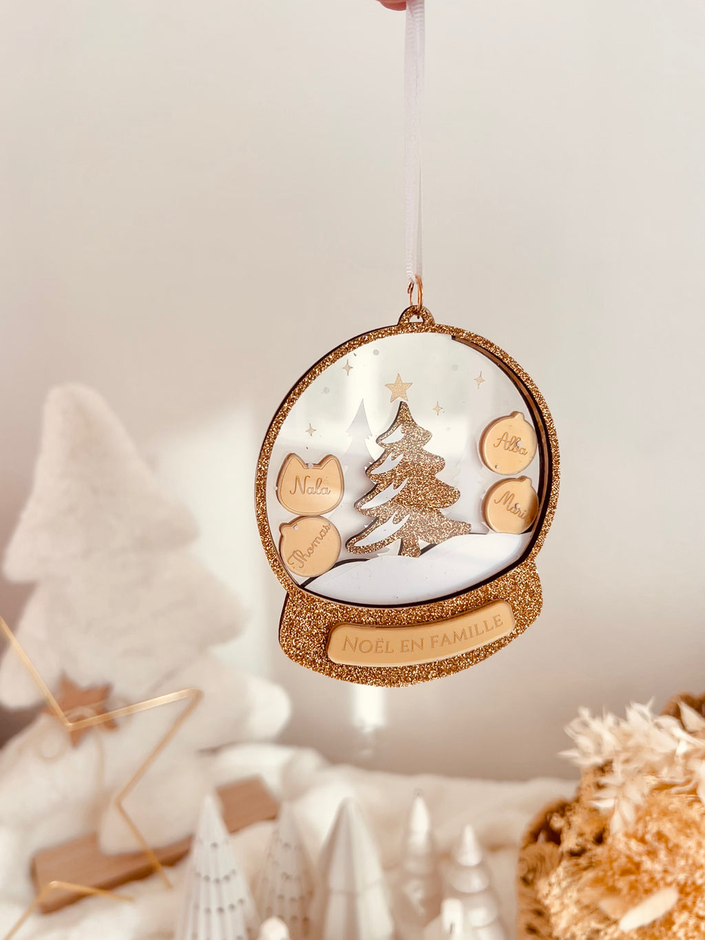 Ornement de Noël - boule plate famille