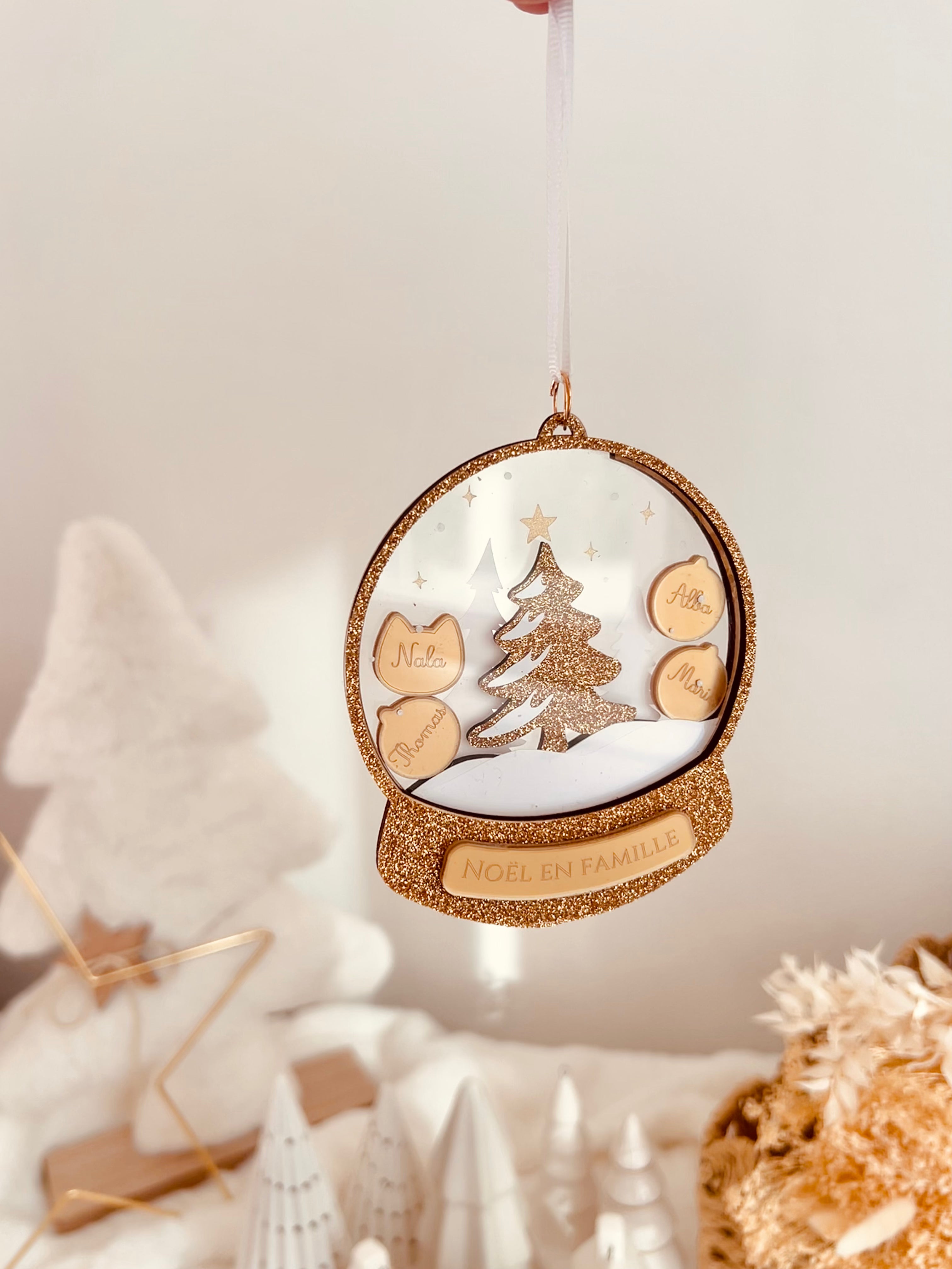 Ornement de Noël - boule plate famille
