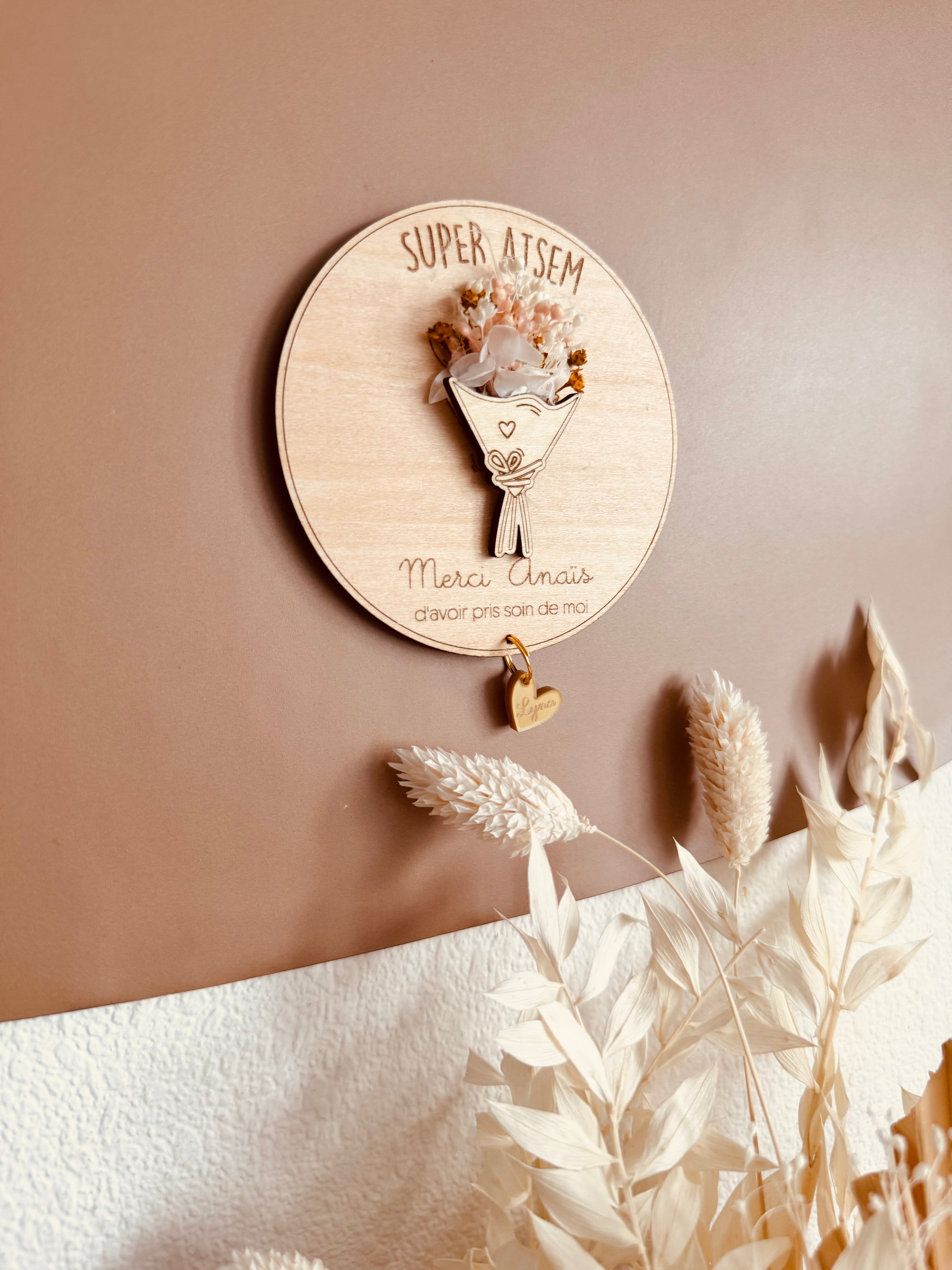Magnet rond bouquet fleurs séchées