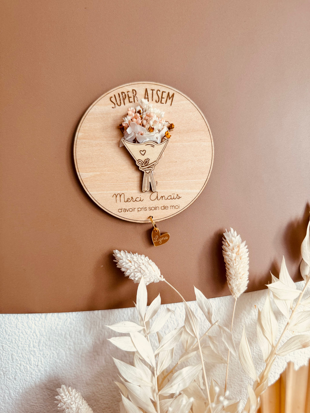 Magnet rond bouquet fleurs séchées