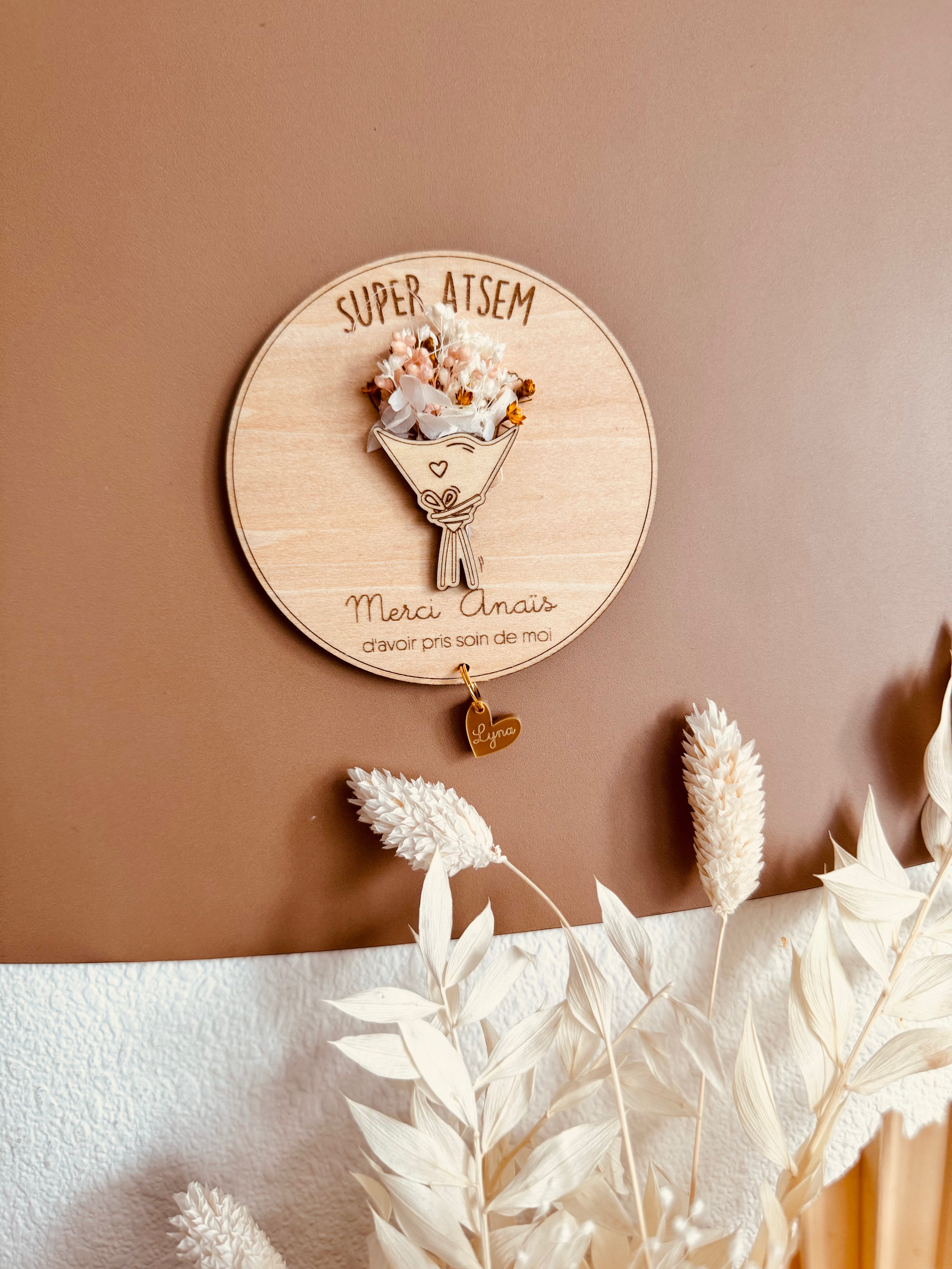 Magnet rond bouquet fleurs séchées