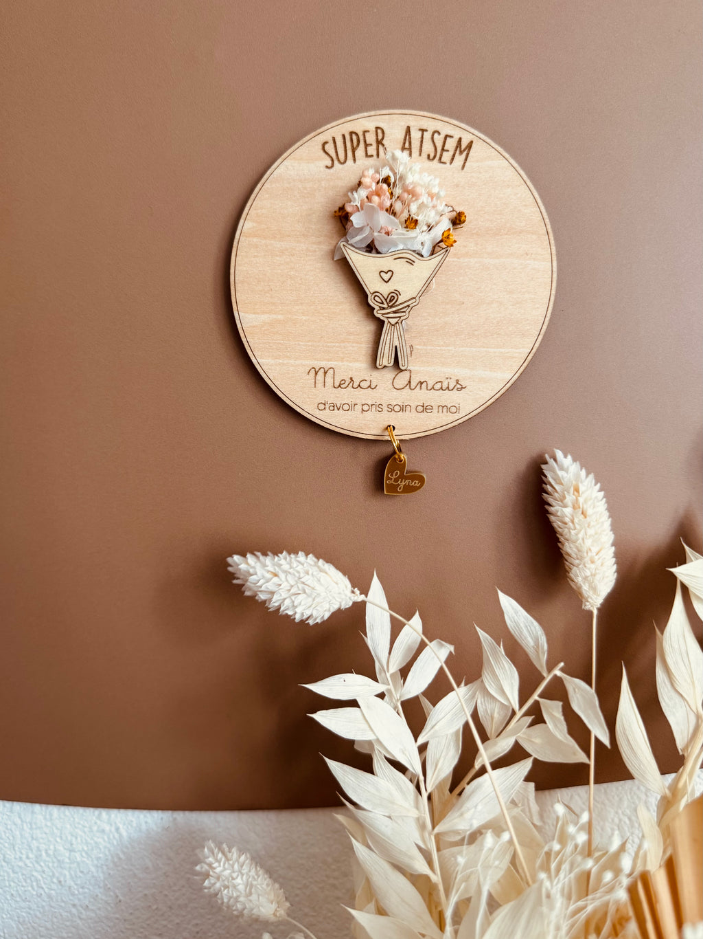Magnet rond bouquet fleurs séchées