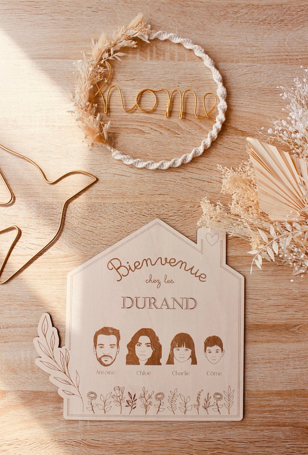 Tableau portraits gravés - maison famille