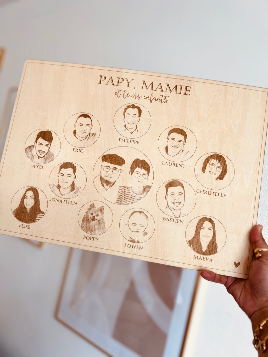 Tableau portraits gravés - portraits grands-parents parents enfants